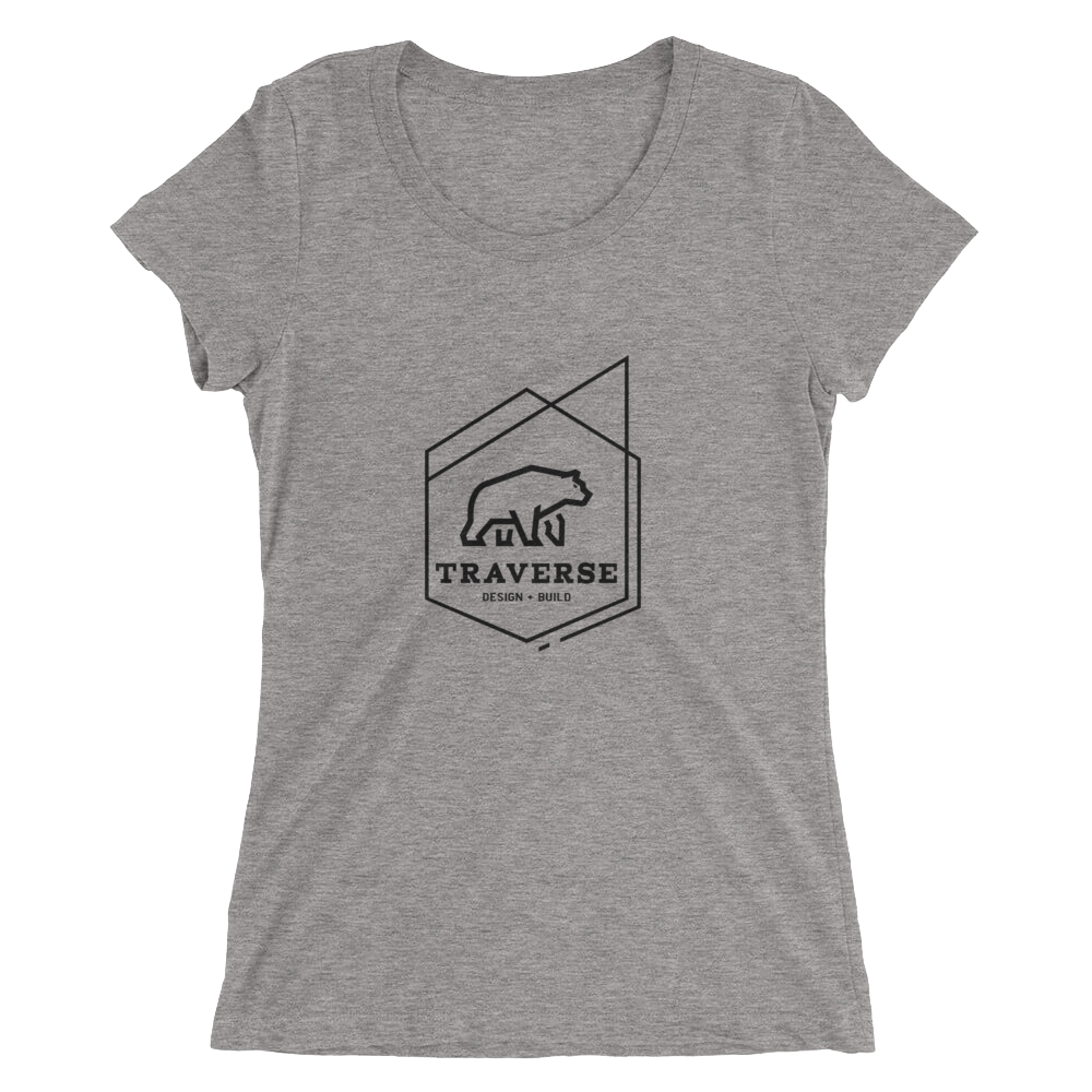 Women's medium gray polyester cotton blend t-shirt with black Traverse logo