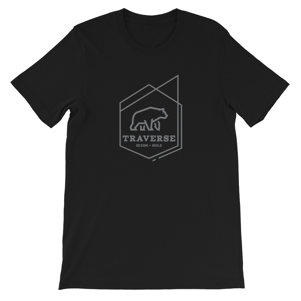 Unisex black cotton t-shirt with gray Traverse logo