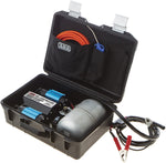 Black case with ARB air compressor, air tank, cables and hose in a case