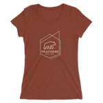 Women's clay red cotton polyester blend t-shirt with tan Traverse logo