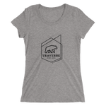 Women's medium gray polyester cotton blend t-shirt with black Traverse logo