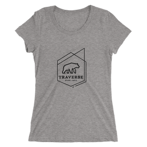 Women's medium gray polyester cotton blend t-shirt with black Traverse logo