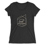 Women's black cotton polyester blend t-shirt with tan Traverse logo