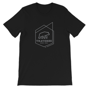 Unisex black cotton t-shirt with gray Traverse logo