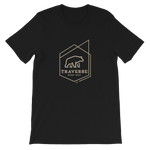 Unisex black cotton t-shirt with tan Traverse logo