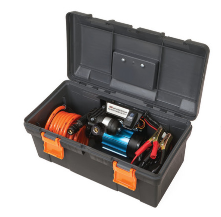 Black case with ARB compressor, clamps and hose 